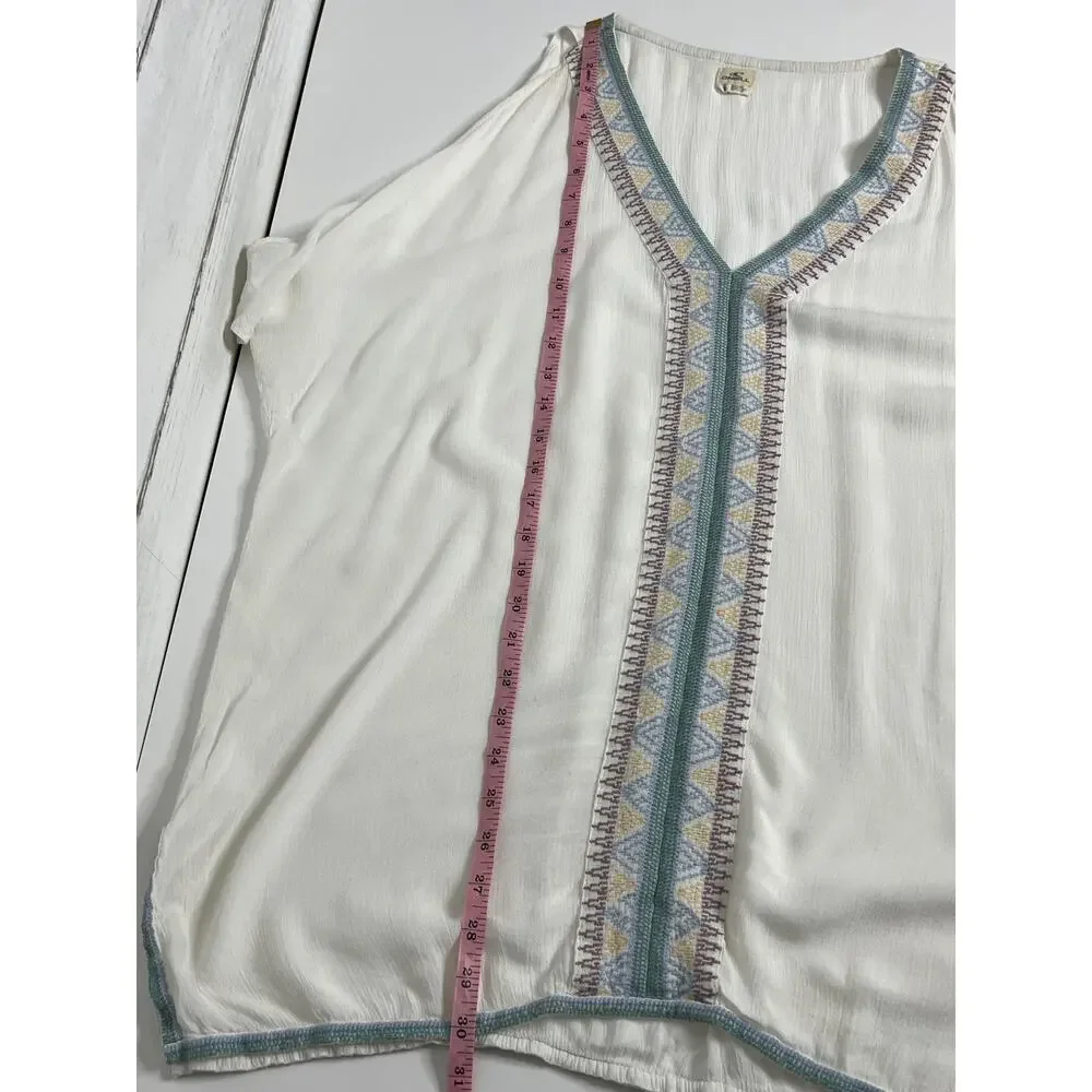 O’Neill Boho Tunic Top Small Ivory Embroidered V Neck Flowy Beach Cover Up